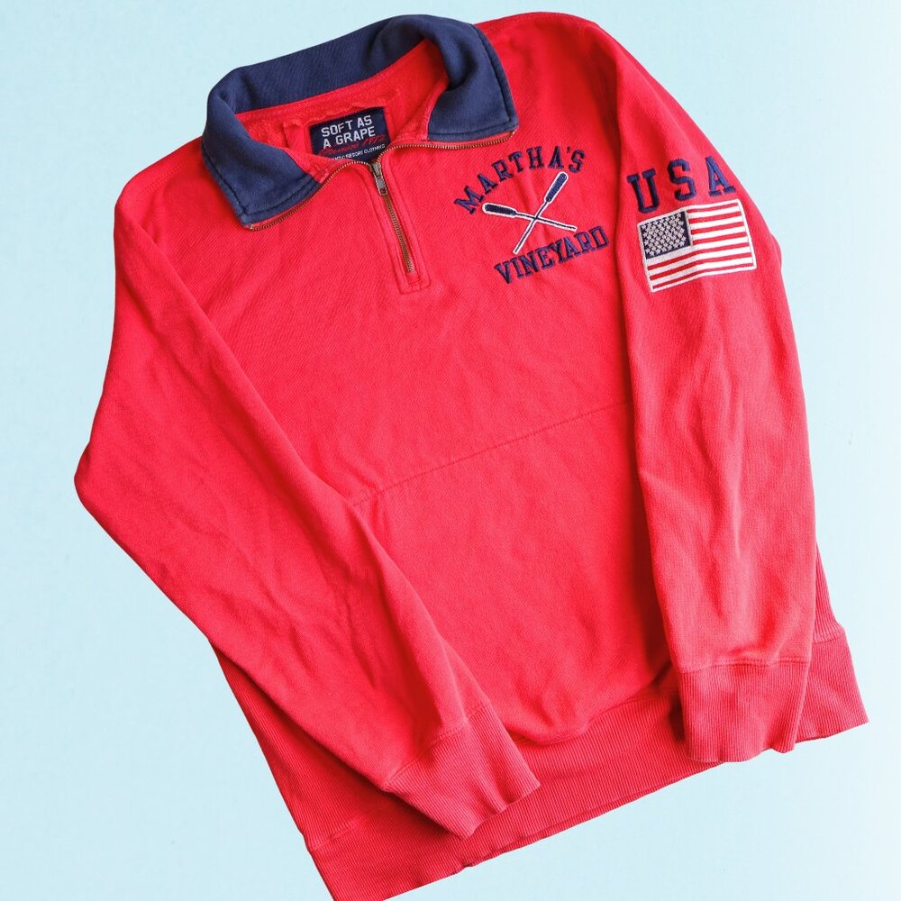 Vintage Medium Embroidered Martha's Vineyard Quarter-Zip Sweater